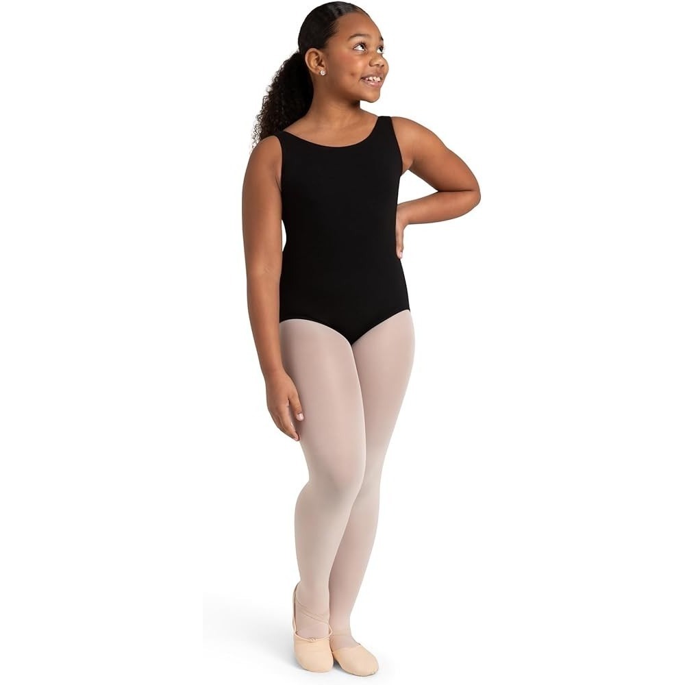 Capezio Leotard Girls Small Black Tank Ballet Legline Dancewear Sleeveless